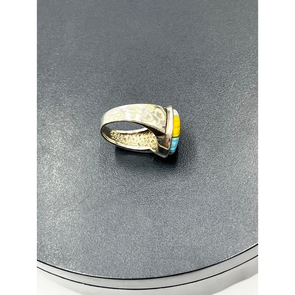 Alan K. European Design Sterling Silver Miliffiori Murano Glass Floral ring USA